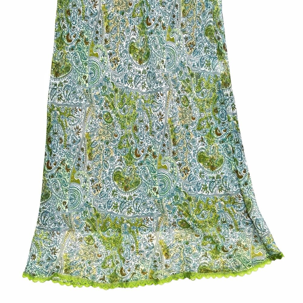 Vintage Y2K Green Paisley Mesh Overlay Slip Midi Dress Fairycore Boho Resort EUC - Picture 12 of 16